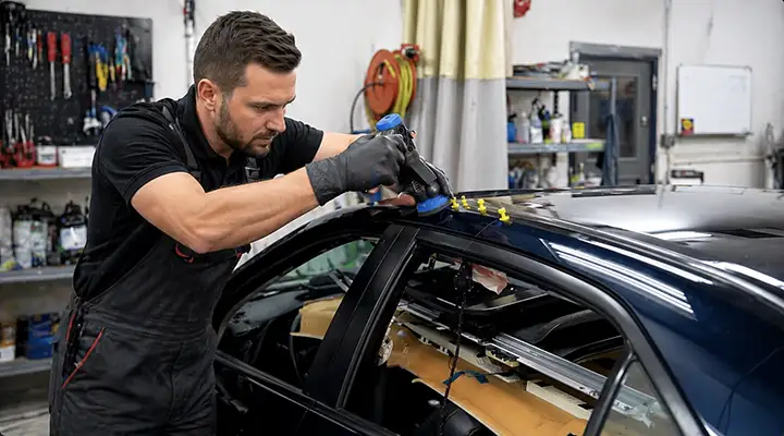Vehicle panel showing hail damage repair assessment