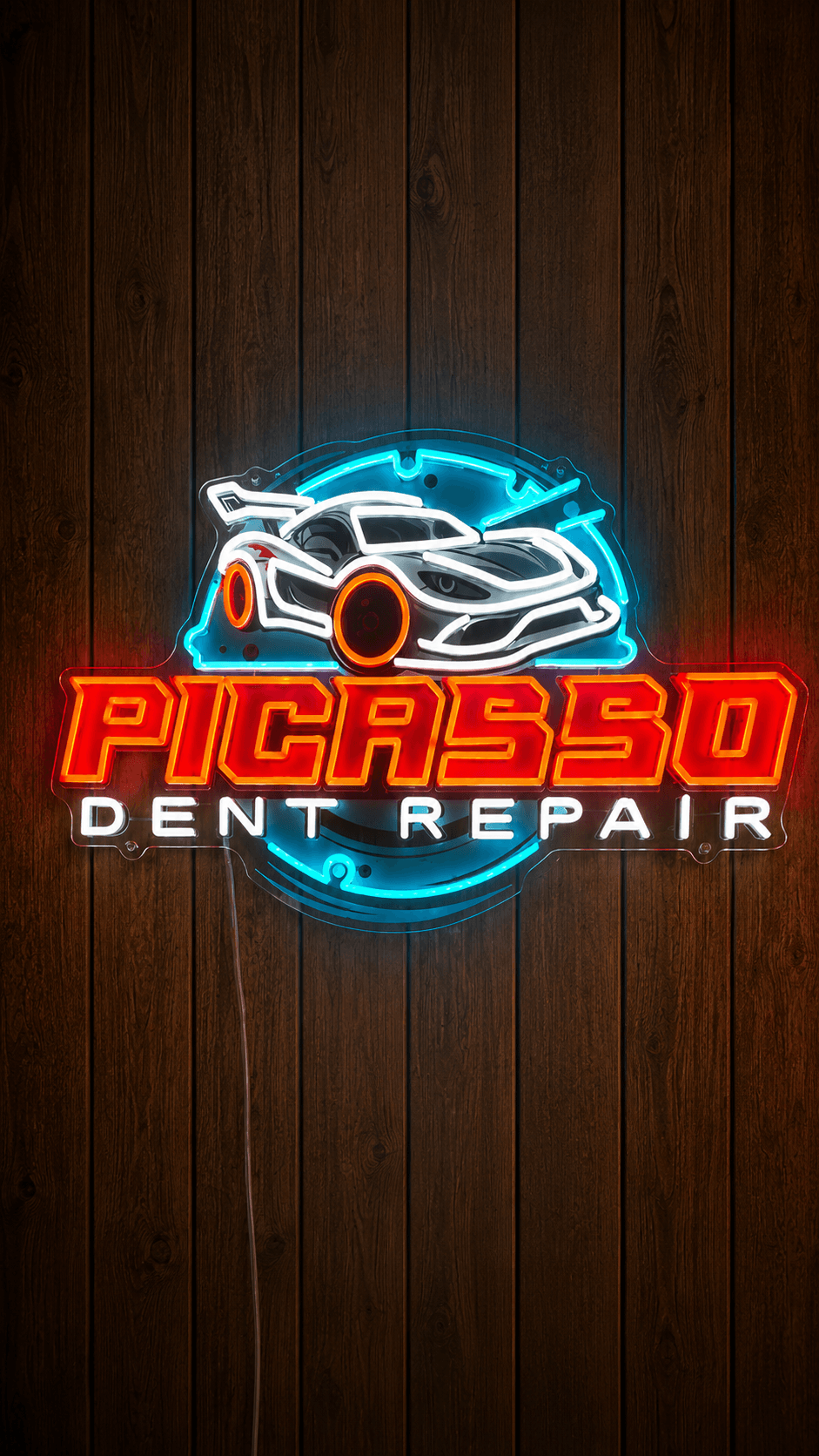 Picasso Dent Repair illuminated neon shop sign